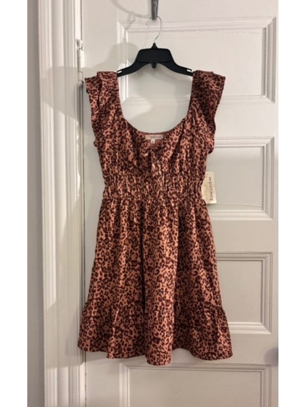Rewind XS Leopard Print Dress with Tie Waist and Ruffled Details
